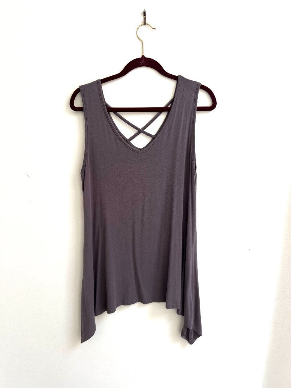 Charcoal Grey Criss Cross V Neck Sharkbite Hem Tank Top Size M